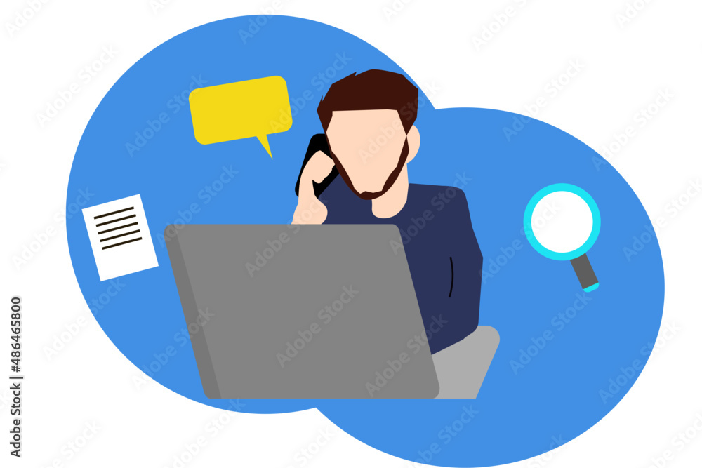 Vector set of  illustration of man with smartphone and laptop