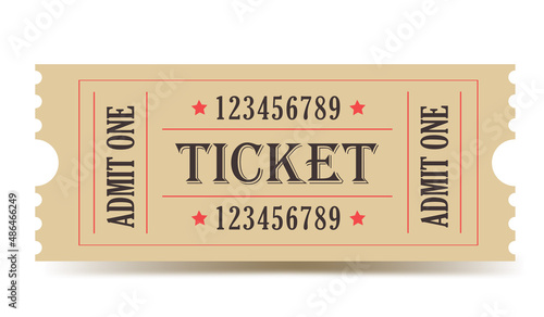 Vector vintage ticket. Cinema, theater, concert, play, party, event, festival ticket realistic templat. Ticket icon for website.