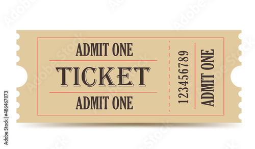 Vector vintage ticket. Cinema, theater, concert, play, party, event, festival ticket realistic templat. Ticket icon for website.