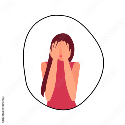 Sad woman feels depression, sorrow, grief. Concept illustration of mental disorder. Vector illustration isolated on white. 
