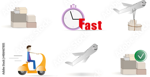 image combo, delivery, boxes, package, plane delivering package, man on scooter, watch, fast delivery