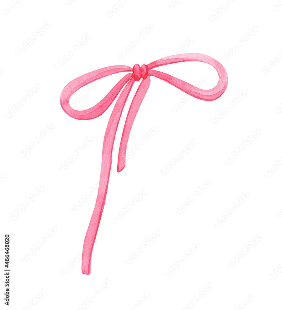 Watercolor bow ribbon. Satin fabric knot. Cute gift decoration. Hand drawn illustration isolated on white background. Watercolor bow ribbon. Satin fabric knot. Cute gift decoration. Hand drawn illustration isolated on white background.