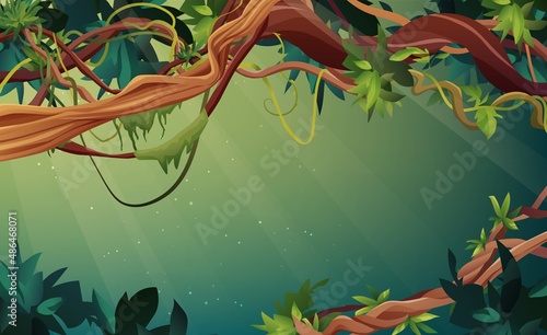 Liana or vine winding branches cartoon vector illustration. Jungle tropical climbing plants.
