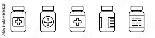 Medicine bottle line icon. Black and white icon. Vector illustration
