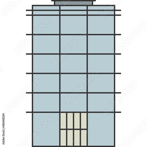 Downtown City Urban Real Estate Building Vector Thin Line Flat Color © phobostock
