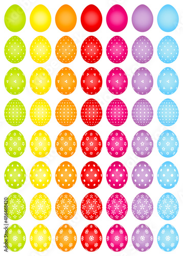 Set 56 Bunte Ostereier Mit Weißen Mustern Blumen Und Punkte Regenbogenfarben