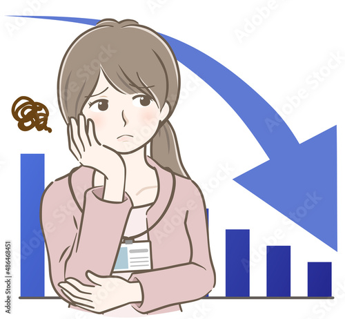 業績ダウンで悩む若い私服女性社員