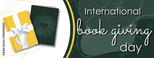 international book giving day gift books bow present reading white green background read horizontal banner