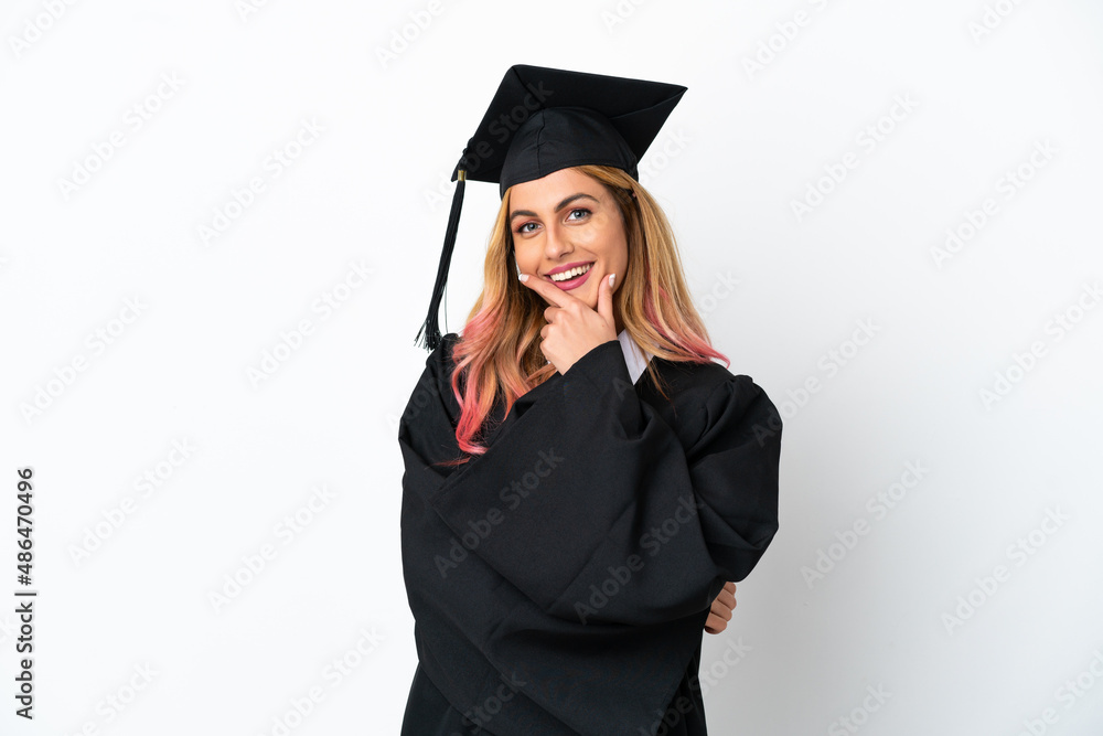 Young university graduate over isolated white background happy and smiling Young university graduate over isolated white background happy and smiling