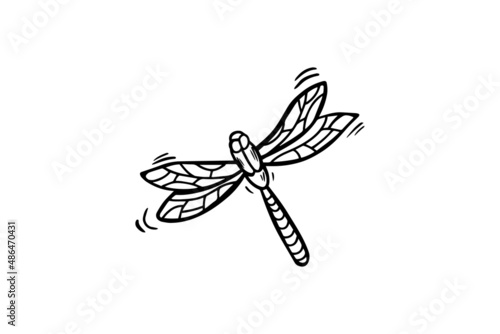 The dragonfly is drawn with a black outline. Coloring book, doodle icon. Vector illustration