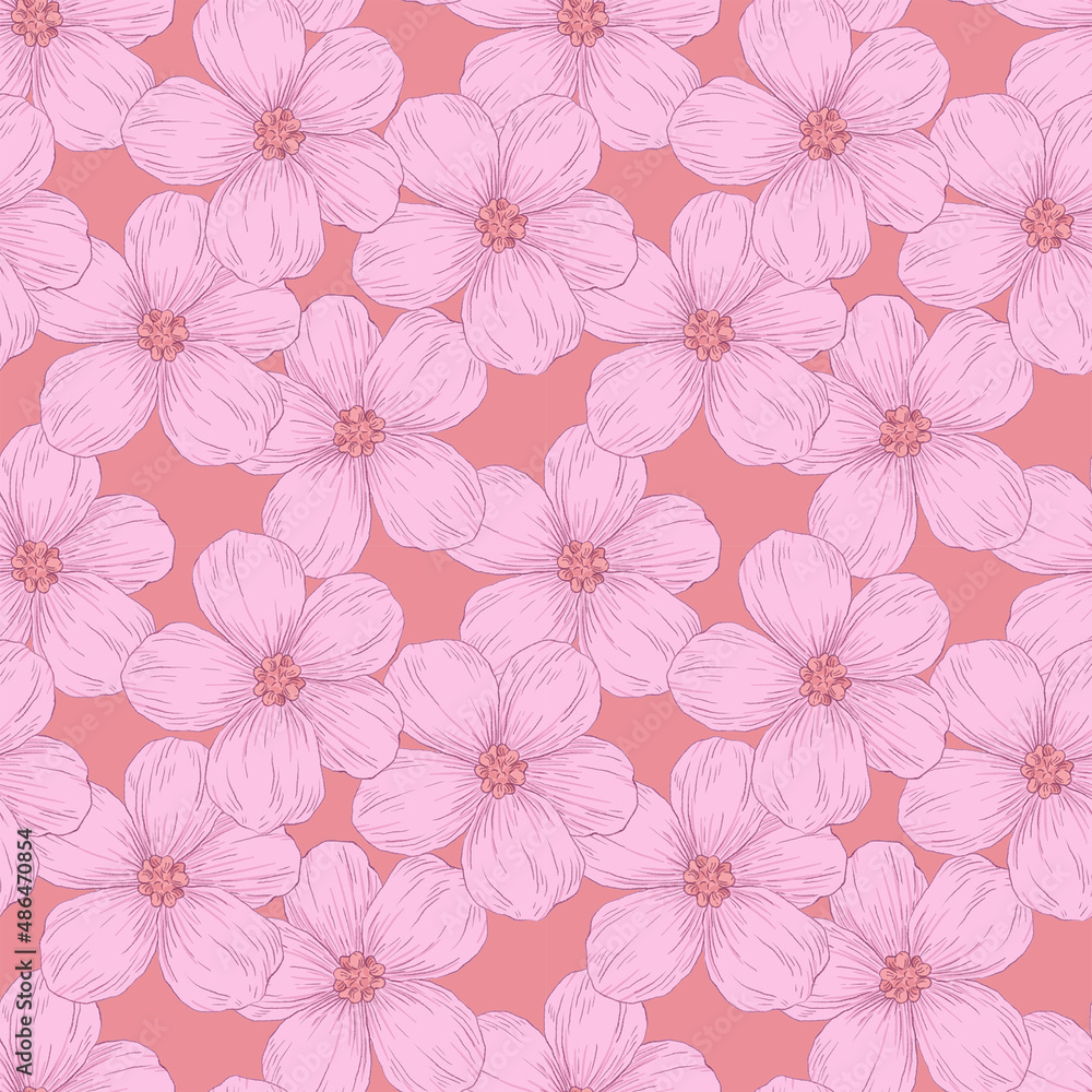 Seamless pattern with pink flowers love