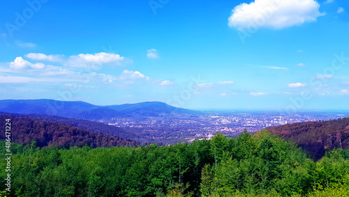 City in valley on the background of mountains in Poland Bielsko-Biala.