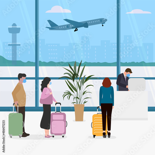 Covid Travel Airport Plane People Tourist Check in
