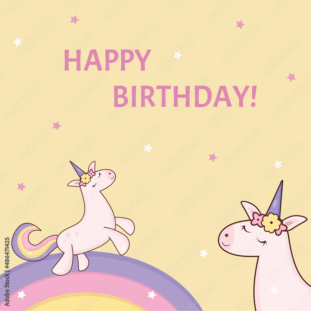 Birthday card pink unicorn with horn Birthday card pink unicorn with horn