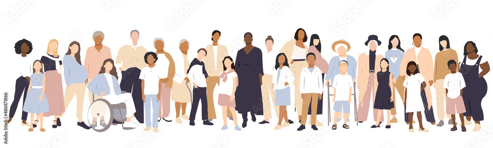 Multicultural group of mothers with kids collection. Flat vector illustration.	