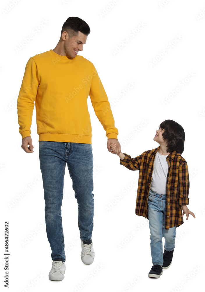 Obraz premium Little boy with his father on white background
