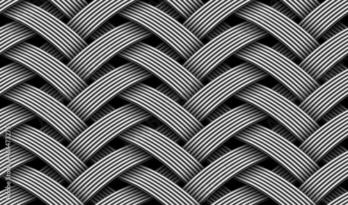 Seamless 3D herringbone pattern with metallic fibers. Vector repeating background illustration.