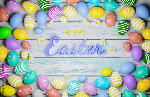 Easter card with colored eggs -3d illustration 