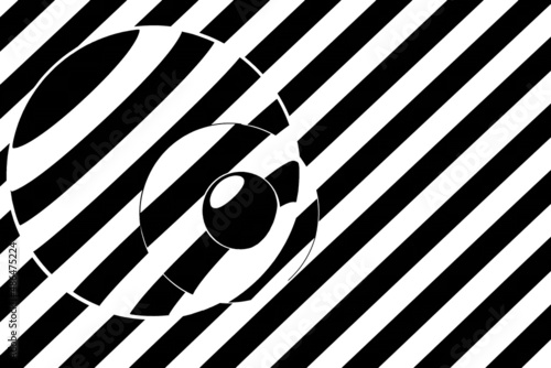 Magnifying lenses against black and white stripes creating illusion of refraction of light