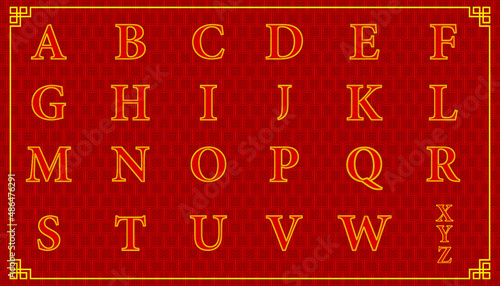 Lucky uppercase alphabet A to Z character consonant for happy chinese new year style. vector illustration eps10