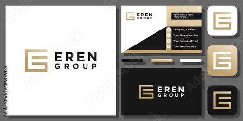 Initials Letter EG GE E G Gold Golden Elegant Luxury Minimal Vector Logo Design with Business Card