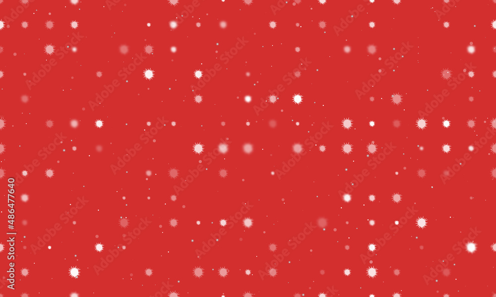 Seamless background pattern of evenly spaced white sea urchin symbols of different sizes and opacity. Vector illustration on red background with stars Seamless background pattern of evenly spaced white sea urchin symbols of different sizes and opacity. Vector illustration on red background with stars