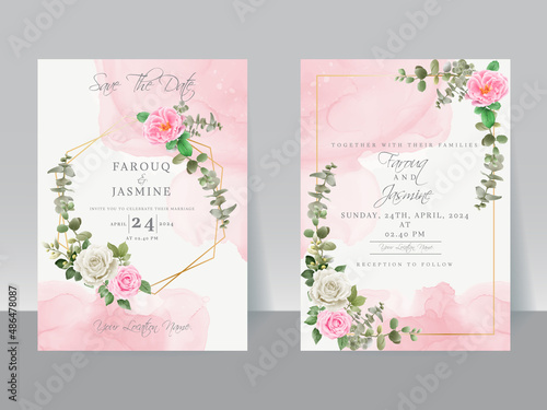 Beautiful wedding invitation card template floral design