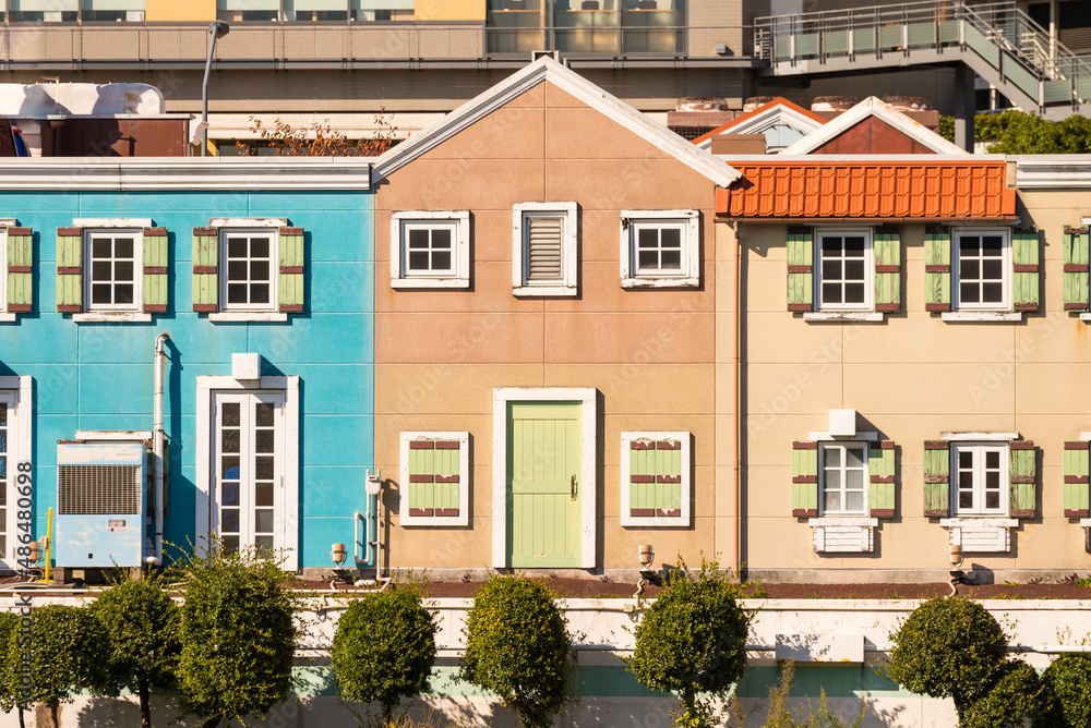 Naklejka premium Beautiful theme colorful house building, Yokohama Japan. Travel in Asia concept.