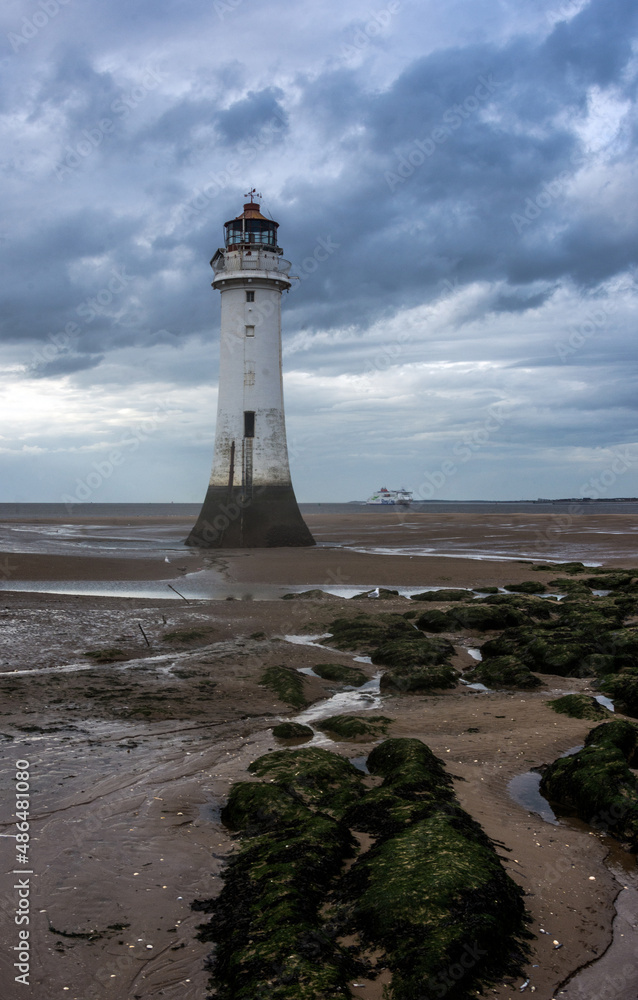 Perch Rock Lighthouse at New Brighton, Wirral, UK.