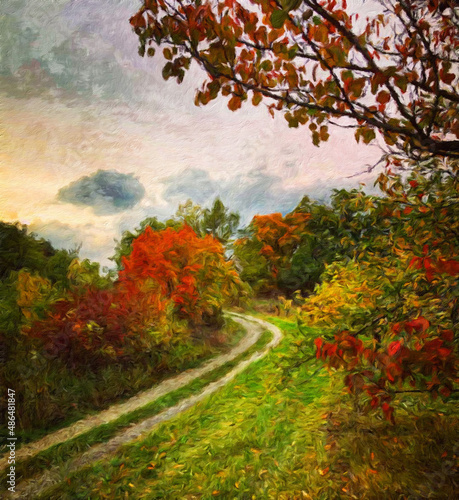 Trendy beautiful travel landscape, bright colors of power of nature. Touristic famous location. Oil painted wall art print in large size, creative drawing design. Contemporary pictorial artwork