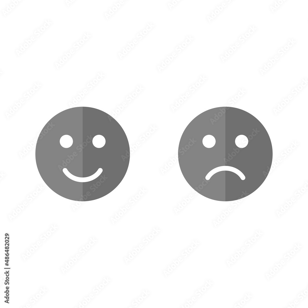 Sad and smile emotion grey flat vector icon Sad and smile emotion grey flat vector icon