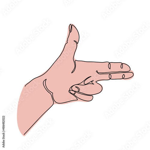Bang bang gesture, vector hand action. One continuous line art drawing vector illustration with fingers in bang bang sign, gesture