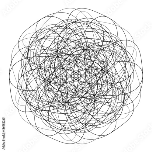 Tangled thoughts, chaos in head, abstract state of depression, children hand drawing doodle
