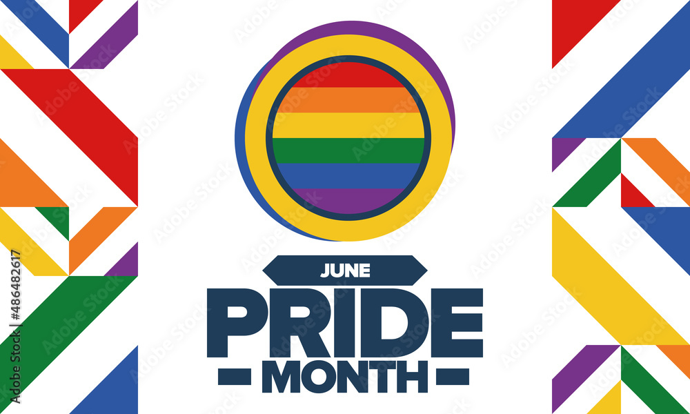 Pride Month in June. LGBT flag. Lesbian Gay Bisexual Transgender. Celebrated annual. Rainbow colours, love concept. Human rights and tolerance. Poster, banner and background. Vector illustration Pride Month in June. LGBT flag. Lesbian Gay Bisexual Transgender. Celebrated annual. Rainbow colours, love concept. Human rights and tolerance. Poster, banner and background. Vector illustration
