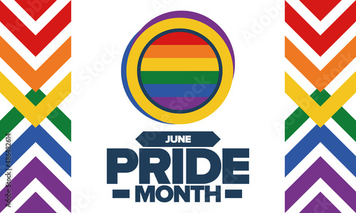 Pride Month in June. LGBT flag. Lesbian Gay Bisexual Transgender. Celebrated annual. Rainbow colours, love concept. Human rights and tolerance. Poster, banner and background. Vector illustration