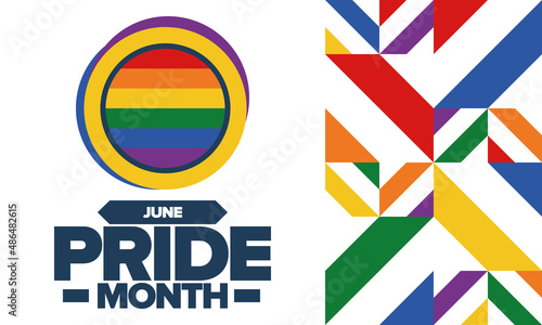 Pride Month in June. LGBT flag. Lesbian Gay Bisexual Transgender. Celebrated annual. Rainbow colours, love concept. Human rights and tolerance. Poster, banner and background. Vector illustration