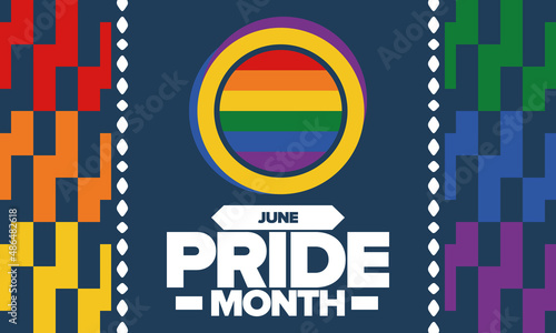Pride Month in June. LGBT flag. Lesbian Gay Bisexual Transgender. Celebrated annual. Rainbow colours, love concept. Human rights and tolerance. Poster, banner and background. Vector illustration