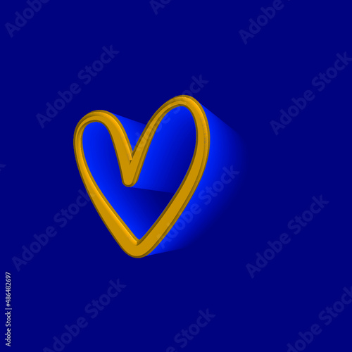 Depth of heart 3d rendering perspective, blue background, hole heart, 3d blend shadow