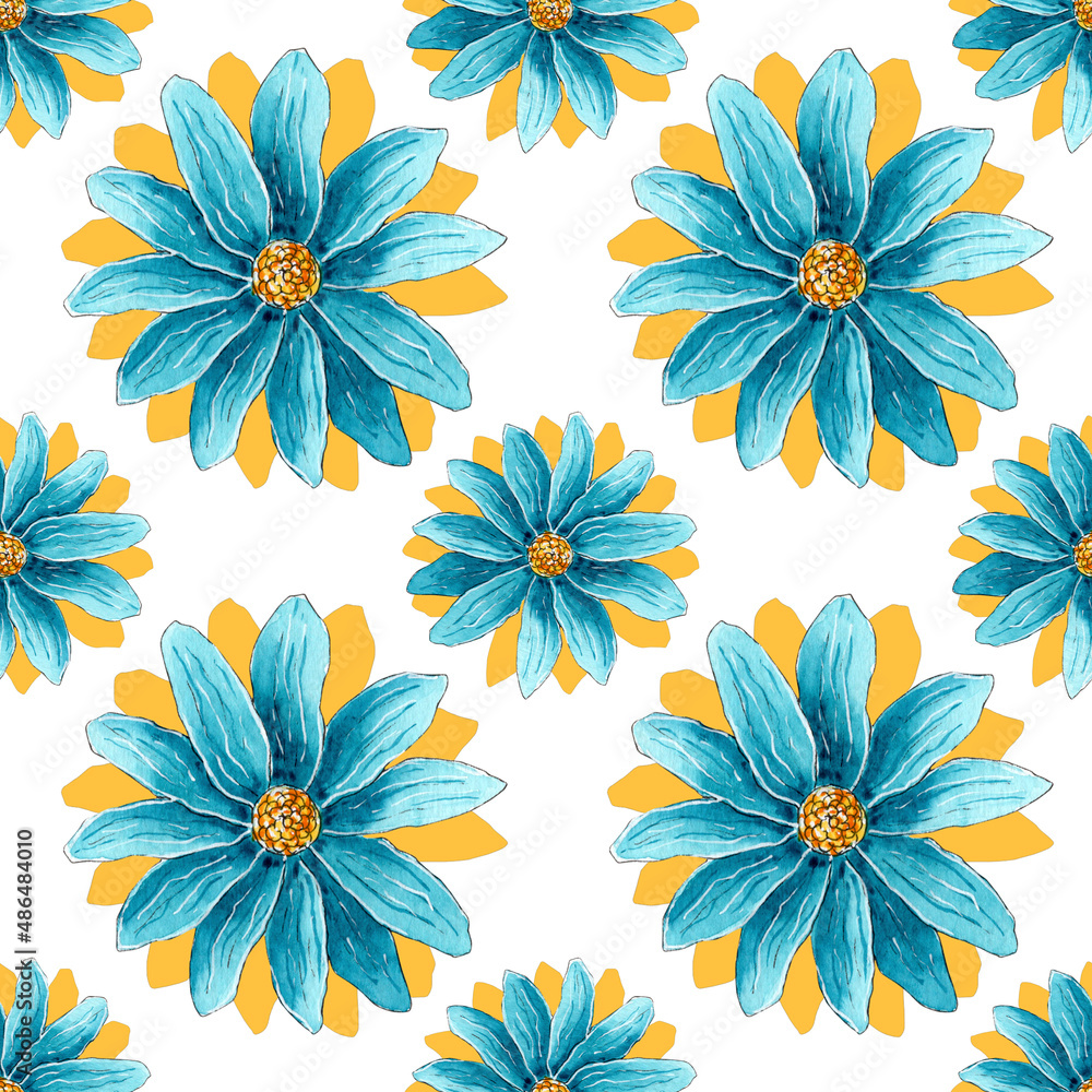 Seamless floral pattern with blue flowers.