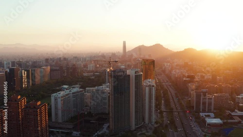 Wallpaper Mural Aerial View Of Golden Yellow Sunset Over Santiago In Chile. Establishing Shot Torontodigital.ca