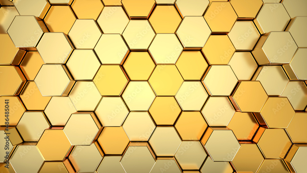 Fototapeta premium Hexagonal gold background. 3d render illustration