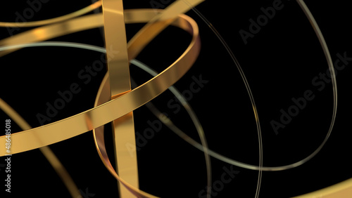Fototapeta Naklejka Na Ścianę i Meble -  Golden rings on black background. 3d render illustration