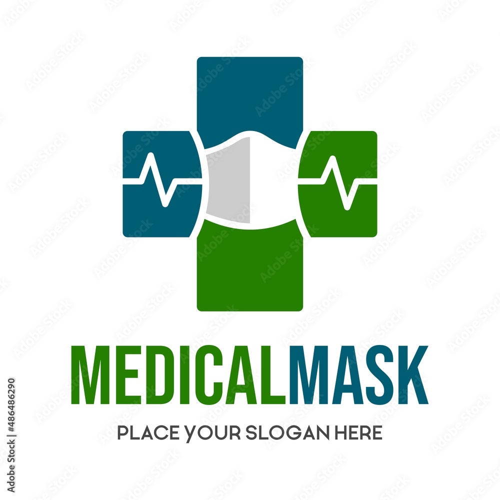 Fototapeta premium Medical mask vector logo template. This design use cross symbol. Suitable for health business.