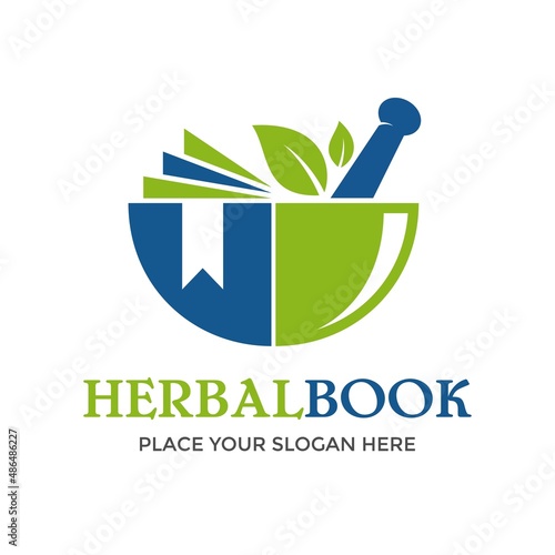 Herbal book vector logo template. This design use leaf and bowl symbol. Suitable for medical.
