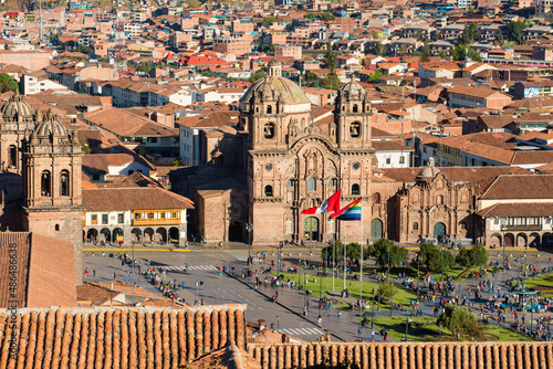 Aerial view of the main square of Cusco in Peru