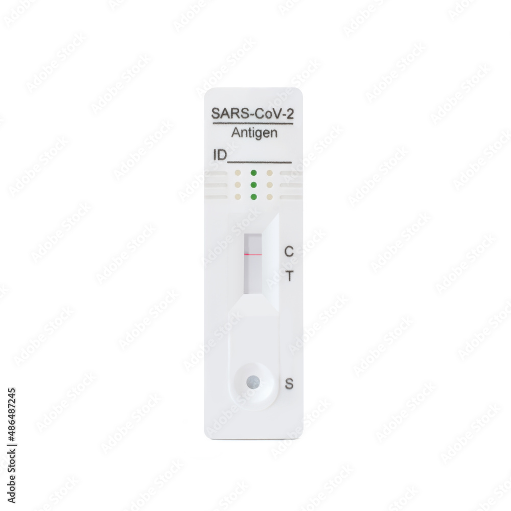 Negative diagnostic resut of rapid test on covid sars CoV-19 or coronavirus illness isolated on white. Text of test card on english Negative diagnostic resut of rapid test on covid sars CoV-19 or coronavirus illness isolated on white. Text of test card on english