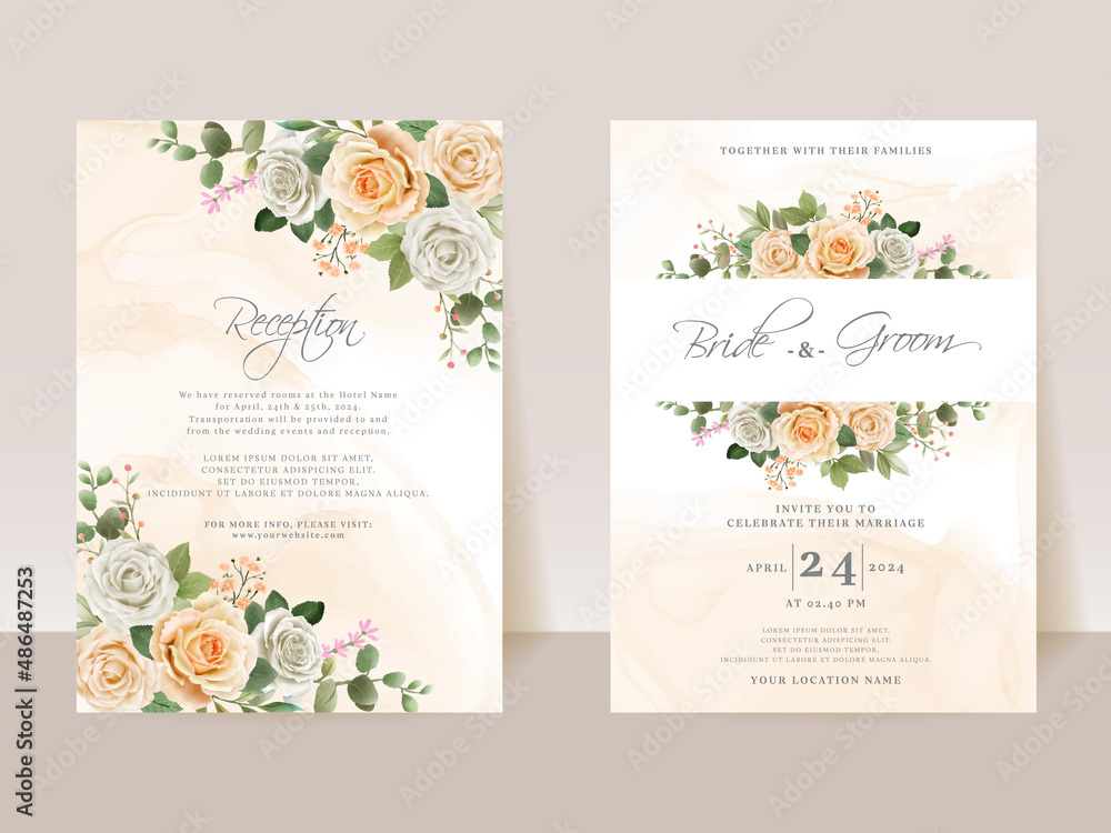 Beautiful wedding invitation card template floral design