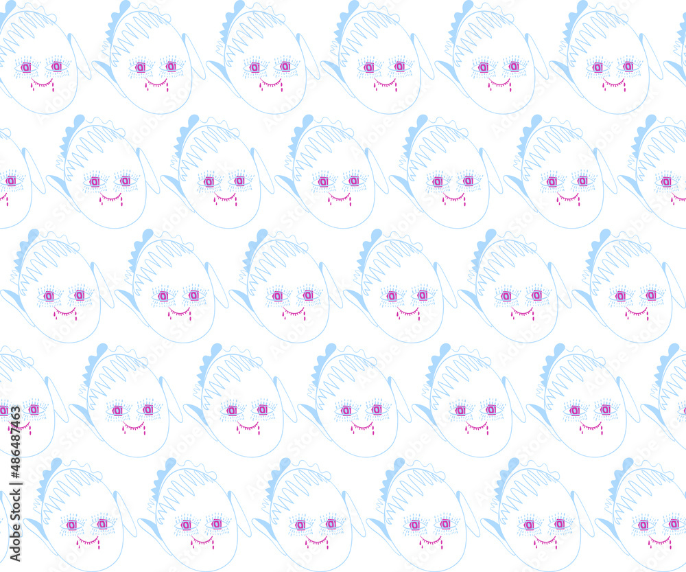 Cute abstract repeat faces. Seamless pattern