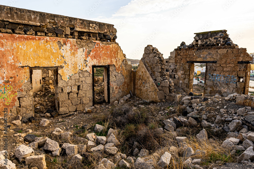 ruined castle in the canary islands in ruins with beautiful colors ruins of a bygone era of the canary islands with red colors known as the tojo de jinamar castle with ancient architecture ruined castle in the canary islands in ruins with beautiful colors ruins of a bygone era of the canary islands with red colors known as the tojo de jinamar castle with ancient architecture
