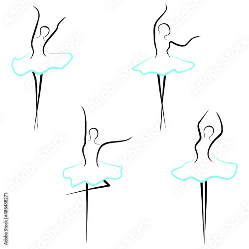 Ballerinas isolated on white background. Black silhouettes of a dancer.